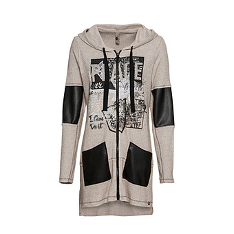 Tredy Fashion Onlineshop Strickjacke Mit Veggie Leder Sand Melange Mode In Grosse 36 50