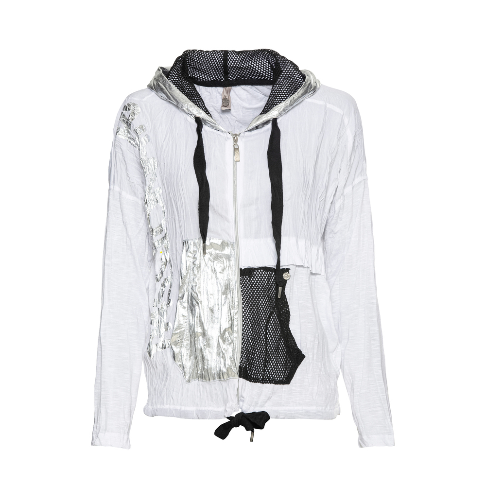 tredy Fashion Onlineshop Größe 50 Shirtjacke weiß Metallic-Elementen, in 6 | 36 mit Mode | 