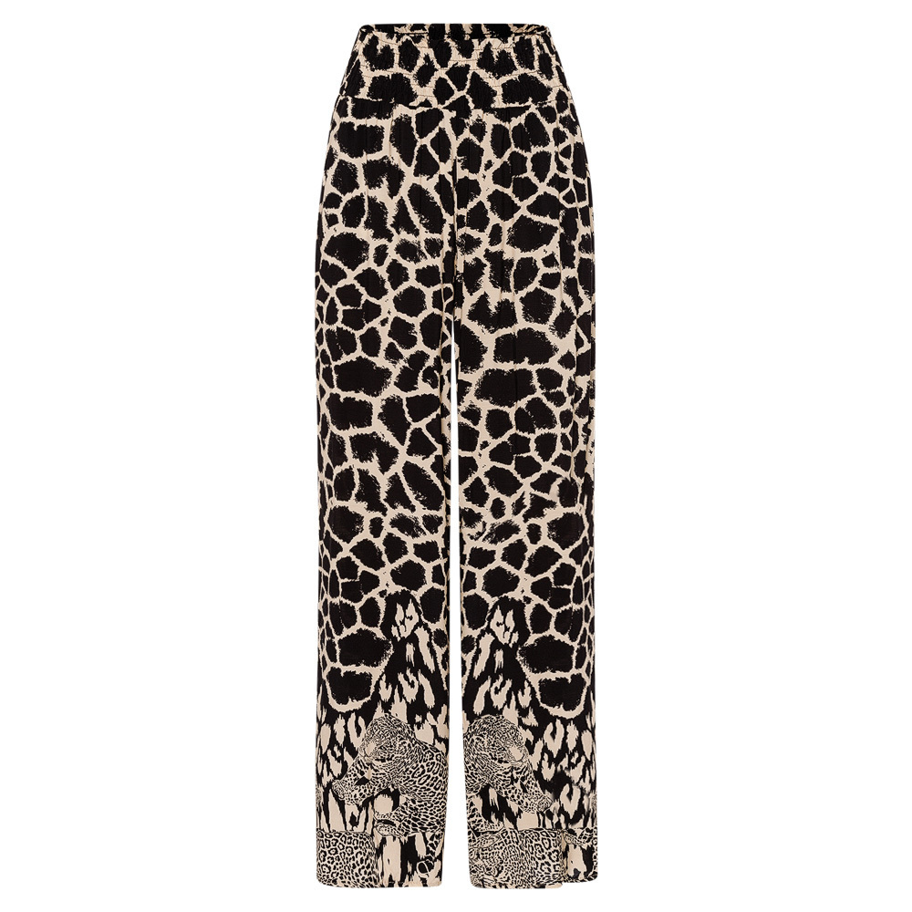 Viskose-Hose 'Leopard', schwarz-beige 