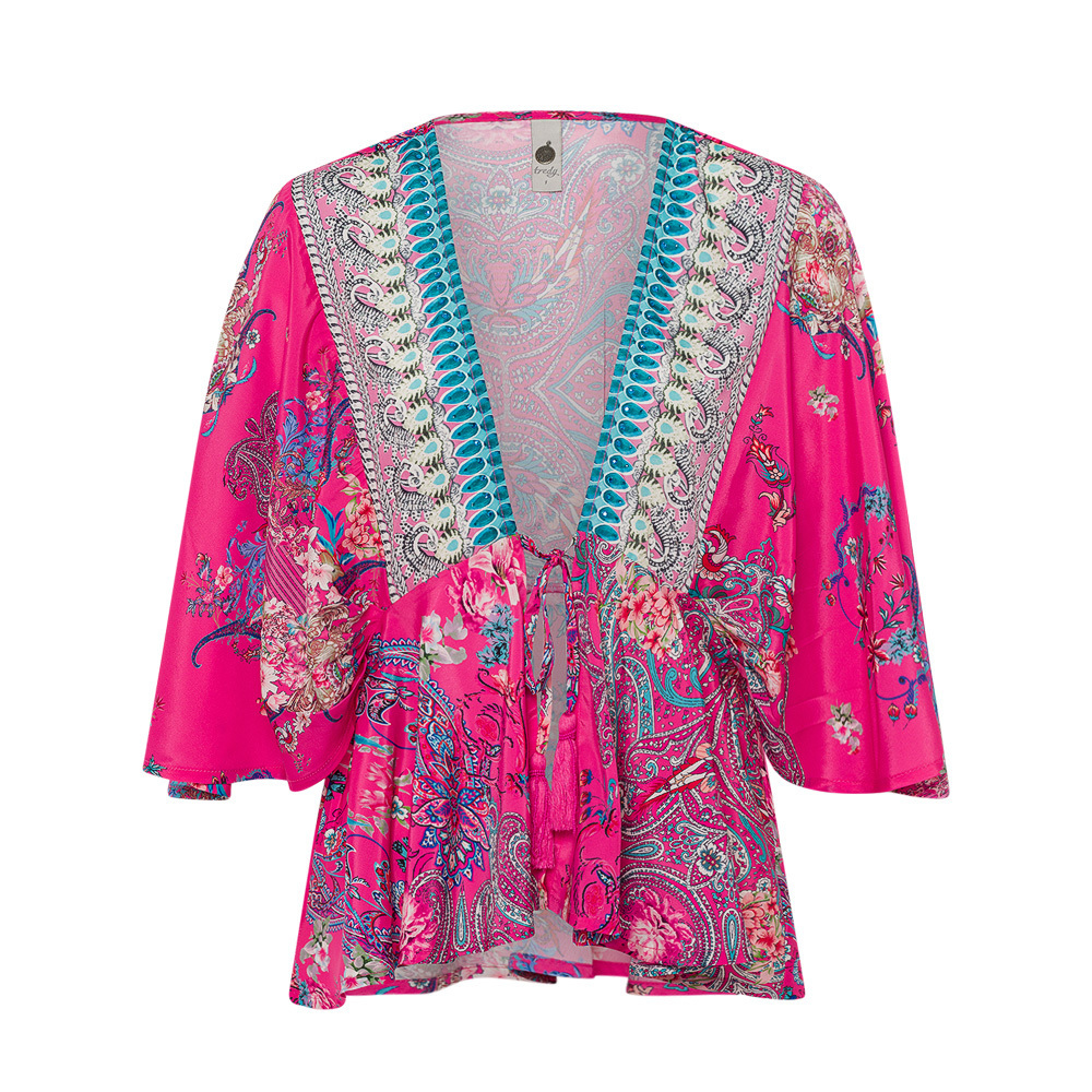 Bluse im Kimono-Style, bunt 