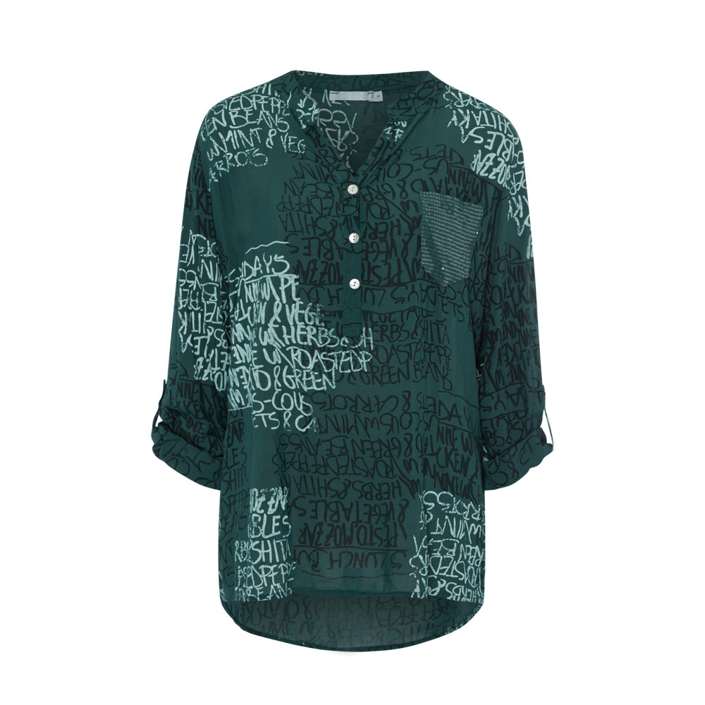 Bluse im Alloverprint, forest green 