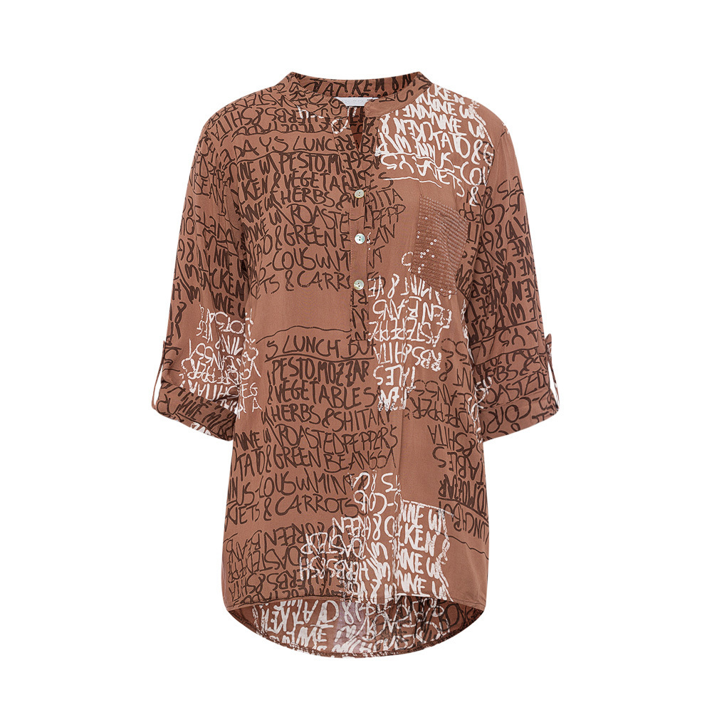 Bluse im Alloverprint, cappuccino 