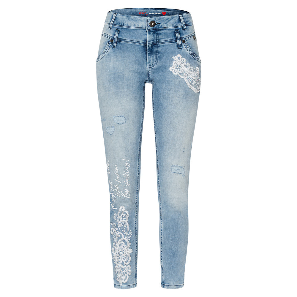 Jeans mit Spitzenpatches, light blue denim 