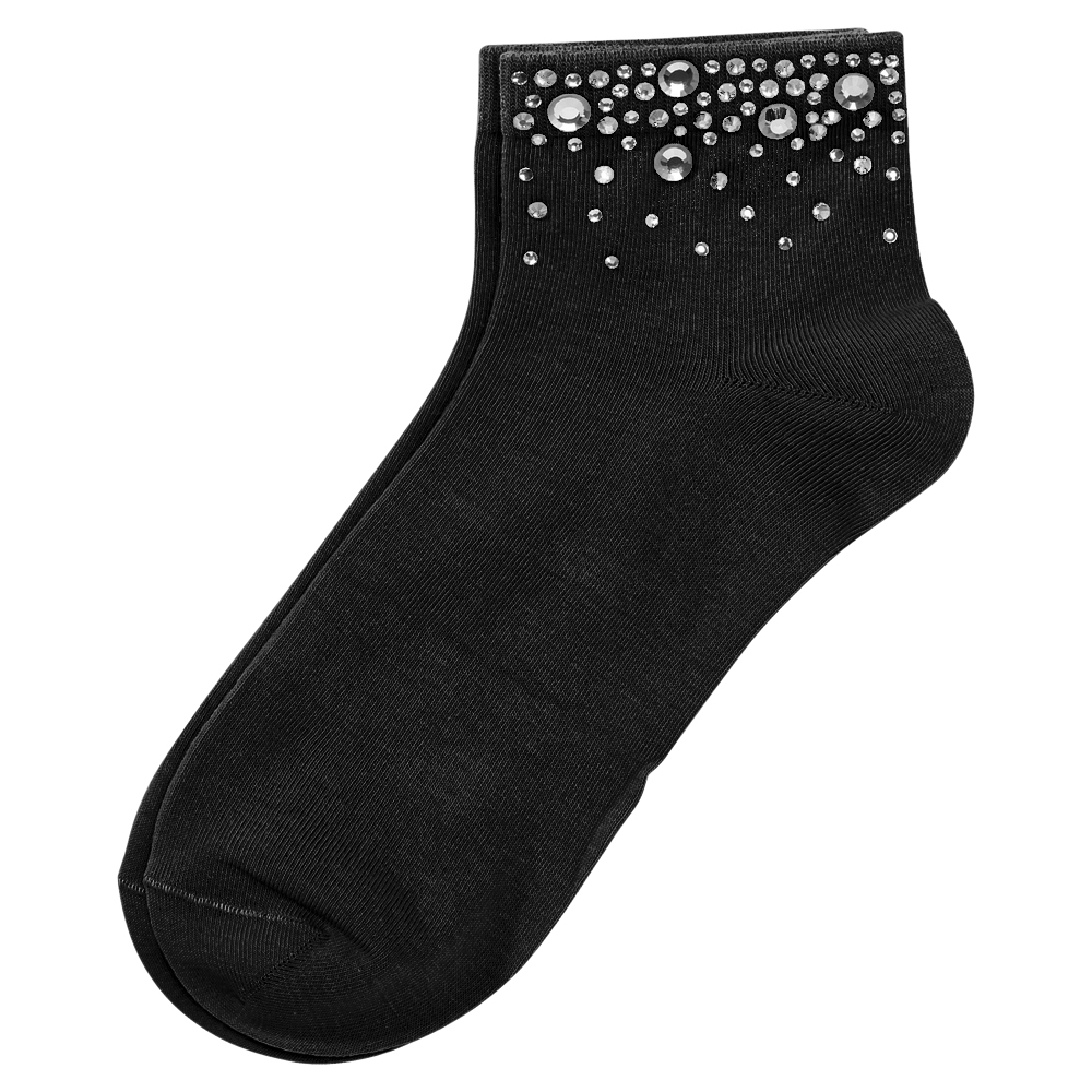 Socken mit Ziersteinen, schwarz -