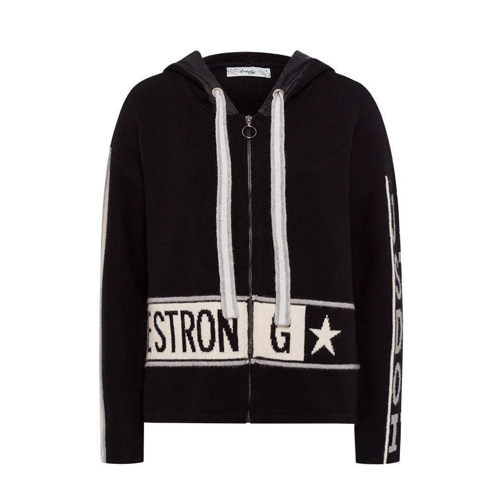 Strickjacke 'Be strong', schwarz 