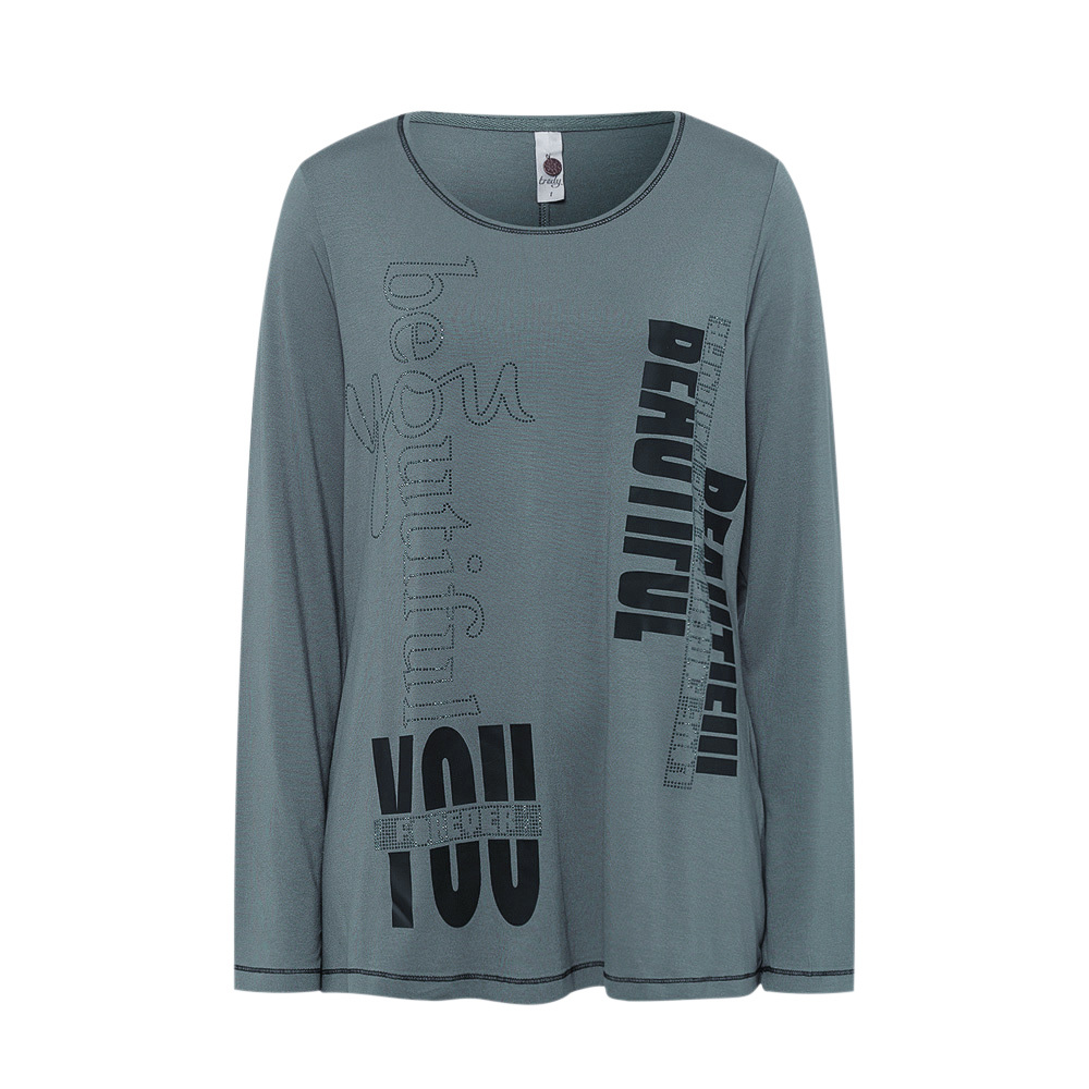 Langarmshirt 'Beautiful', oliv 