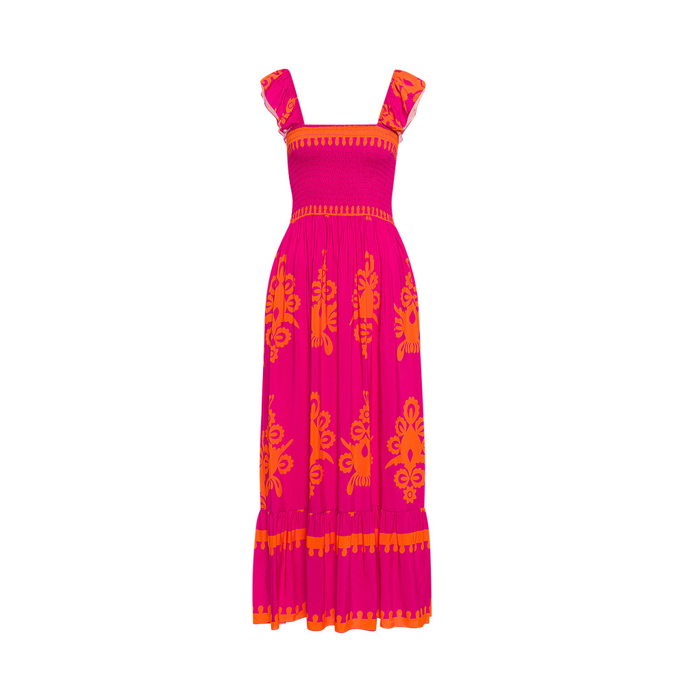 Kleid mit Volant, pink-orange 