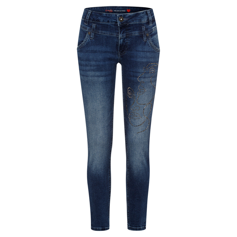 Jeans mit Ziersteinen, dark blue denim 