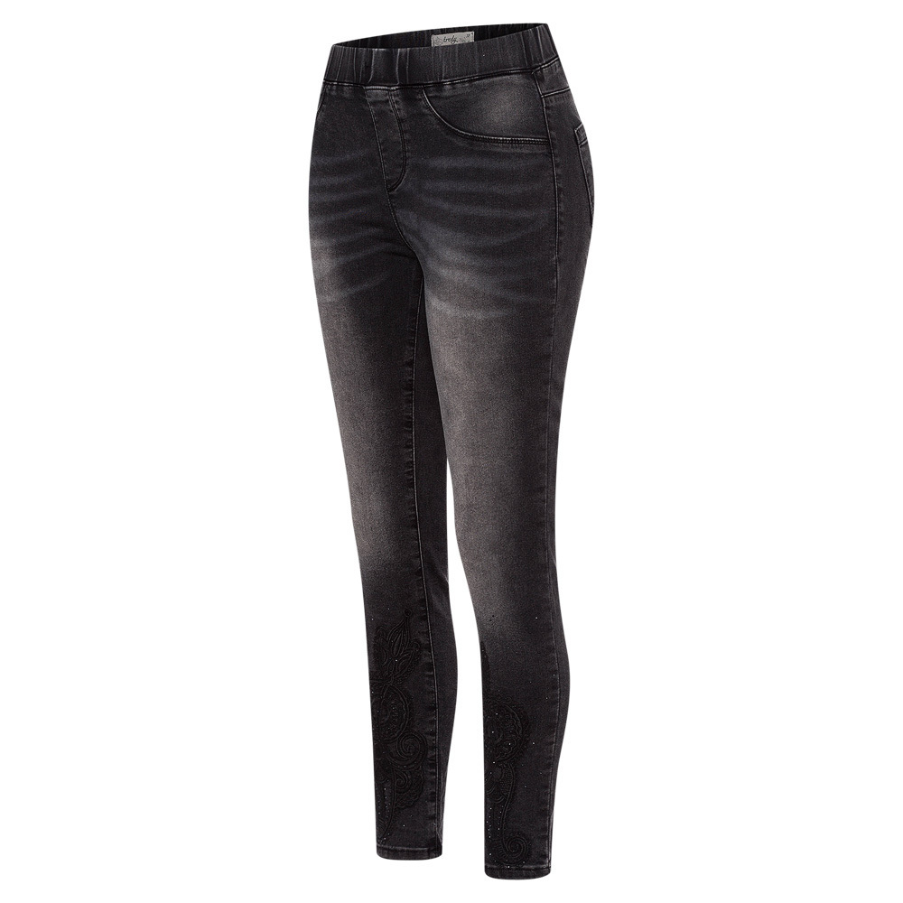 Jeggings mit Stickerei, black denim 