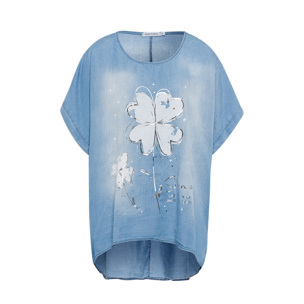 Bluse 'Kleeblatt', bleached denim 3