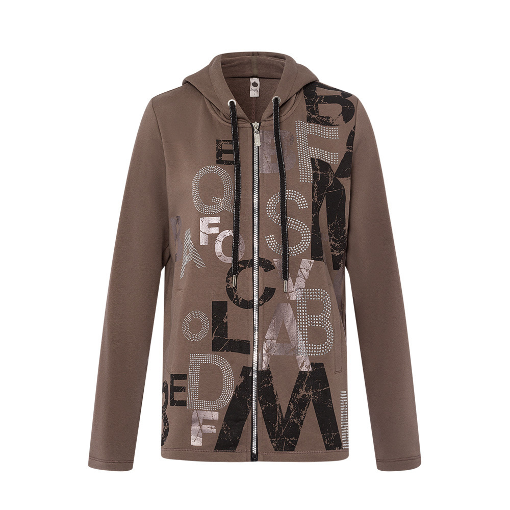 Sweatjacke  mit Lettering, taupe 1