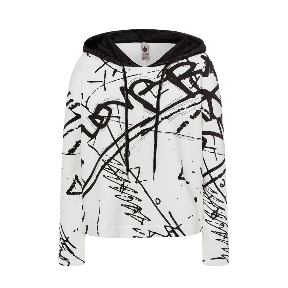 Sweatpullover mit crashed Nylon, offwhite-schwarz 