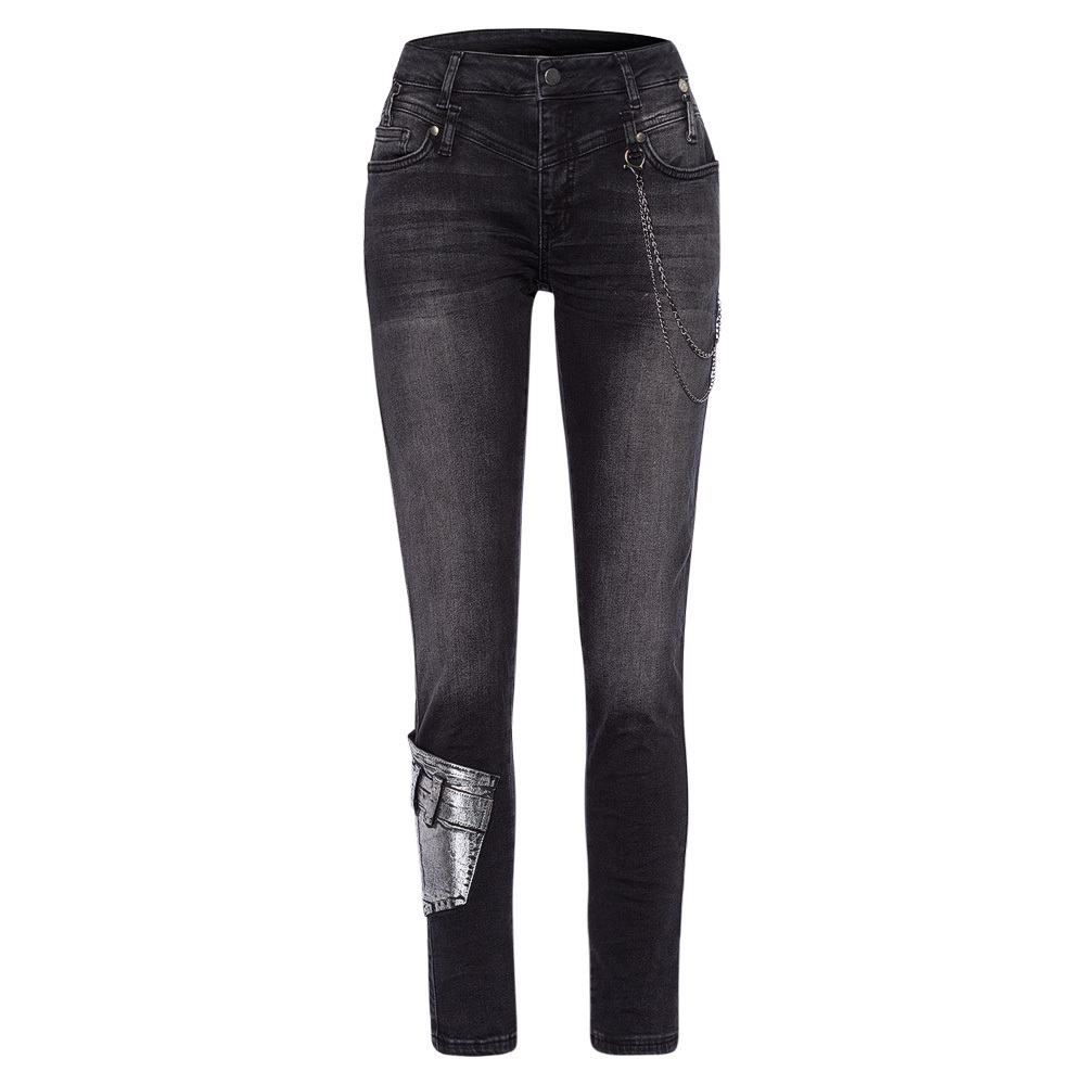 Jeans mit Kette, black denim 