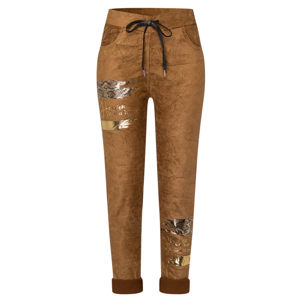 Suede-Joggpants mit Print, cappuccino 