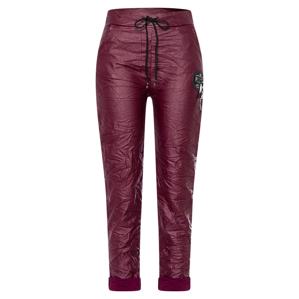 Joggpants in Leder-Optik, burgund 