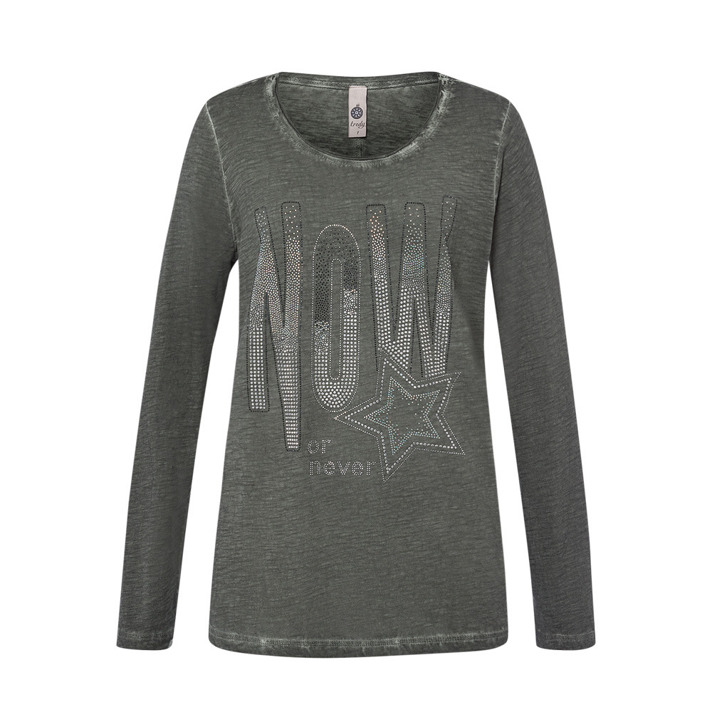 Langarmshirt 'Now', oliv 