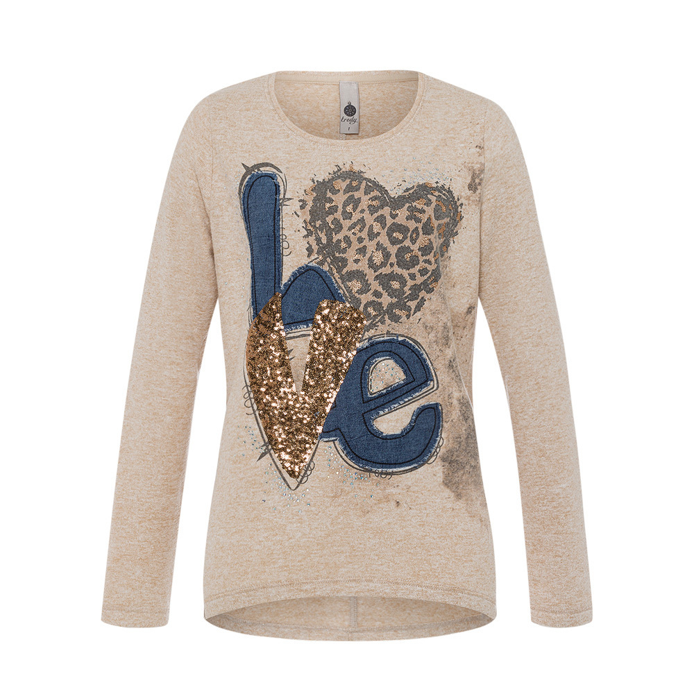 Langarmshirt 'Love', sand-melange 