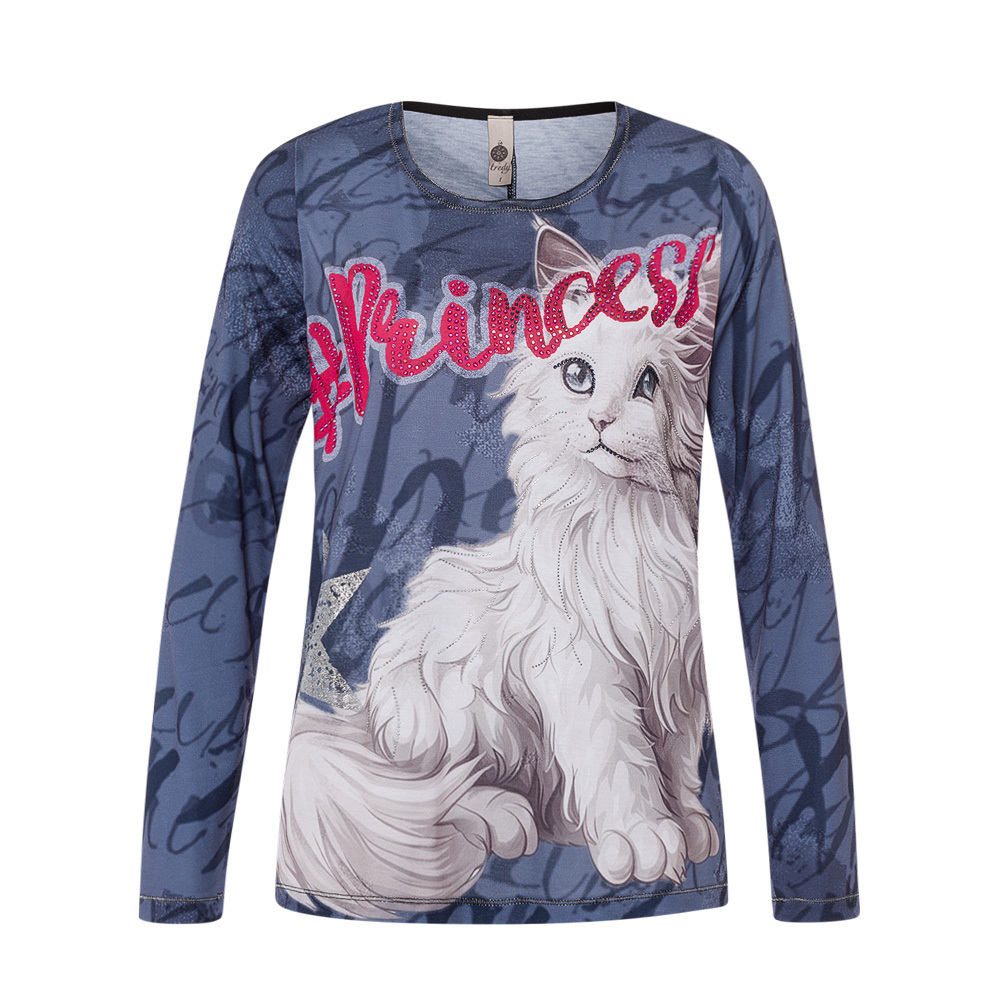 Langarmshirt 'Katze', navy 