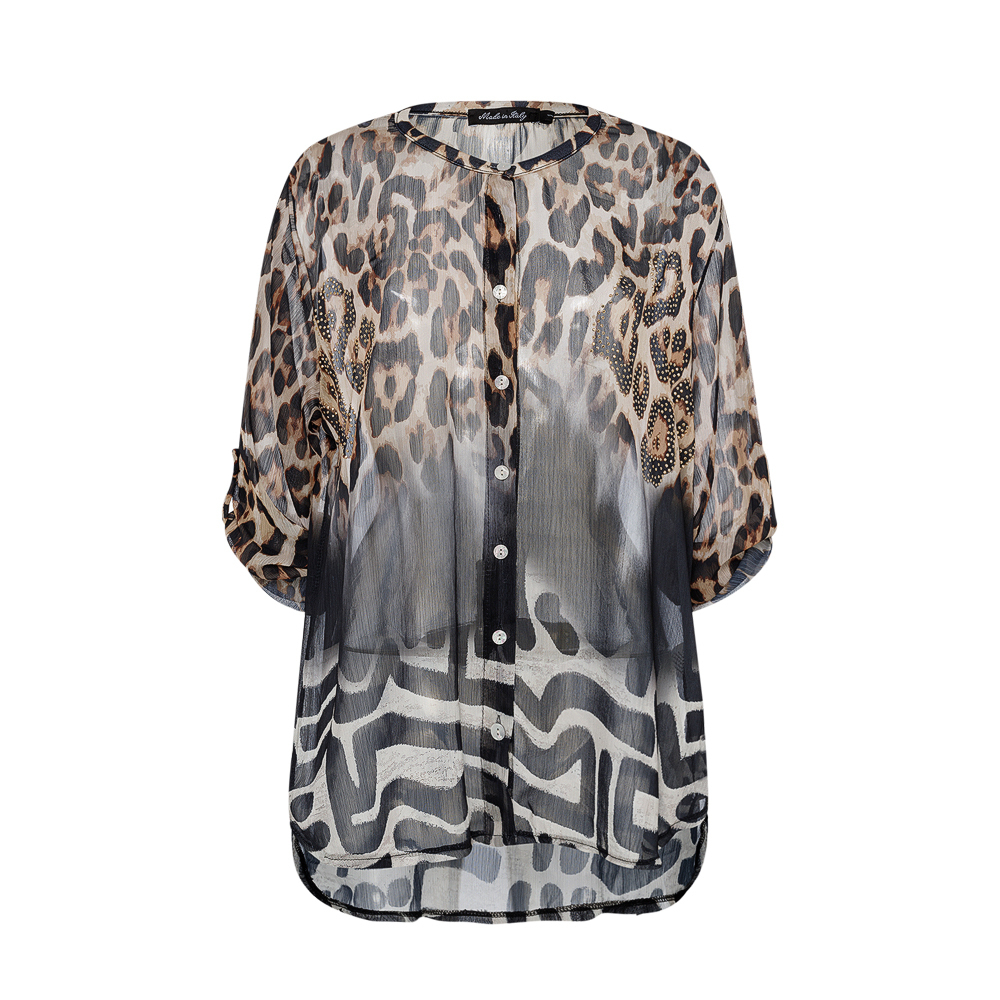 Bluse im Animalprint, cappuccino-schwarz 