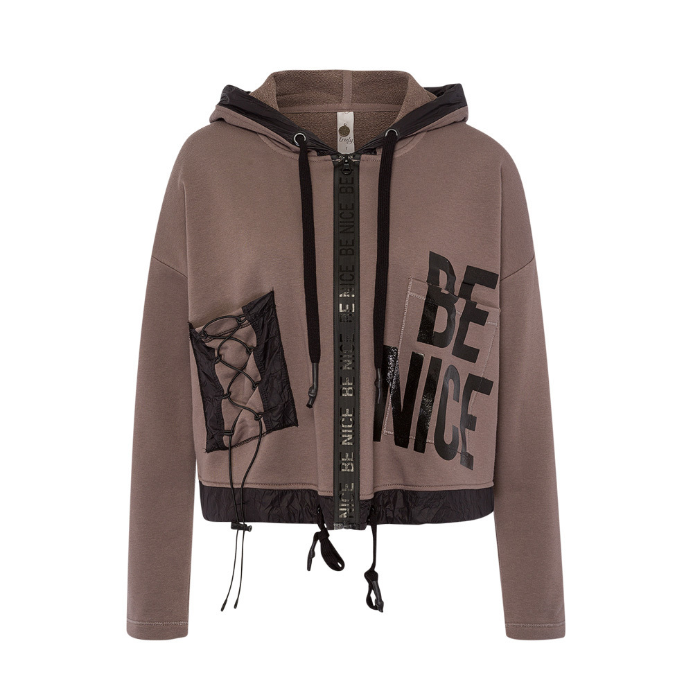 Sweatjacke 'Be nice' taupe 