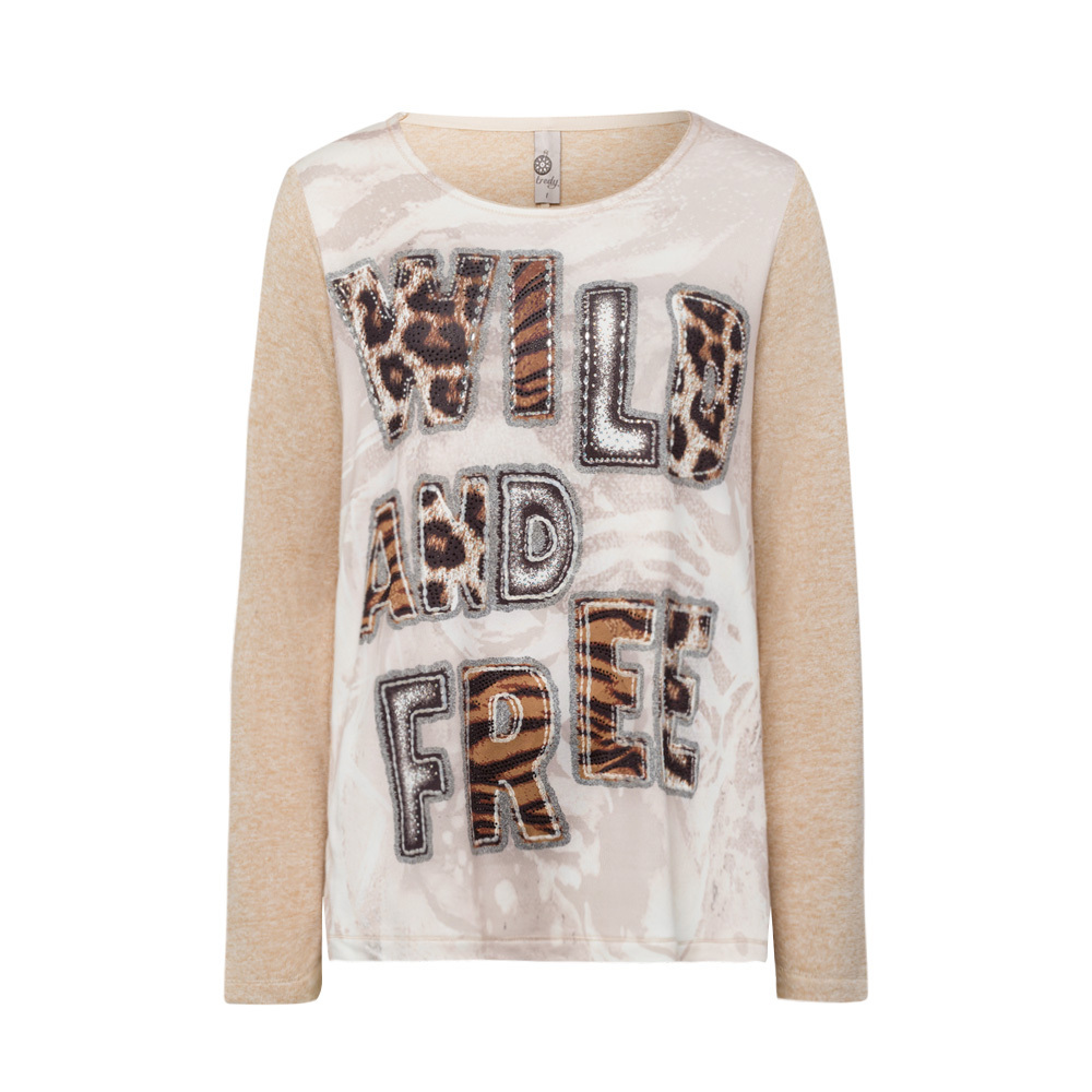 Langarmshirt 'Wild & free', sand-melange 