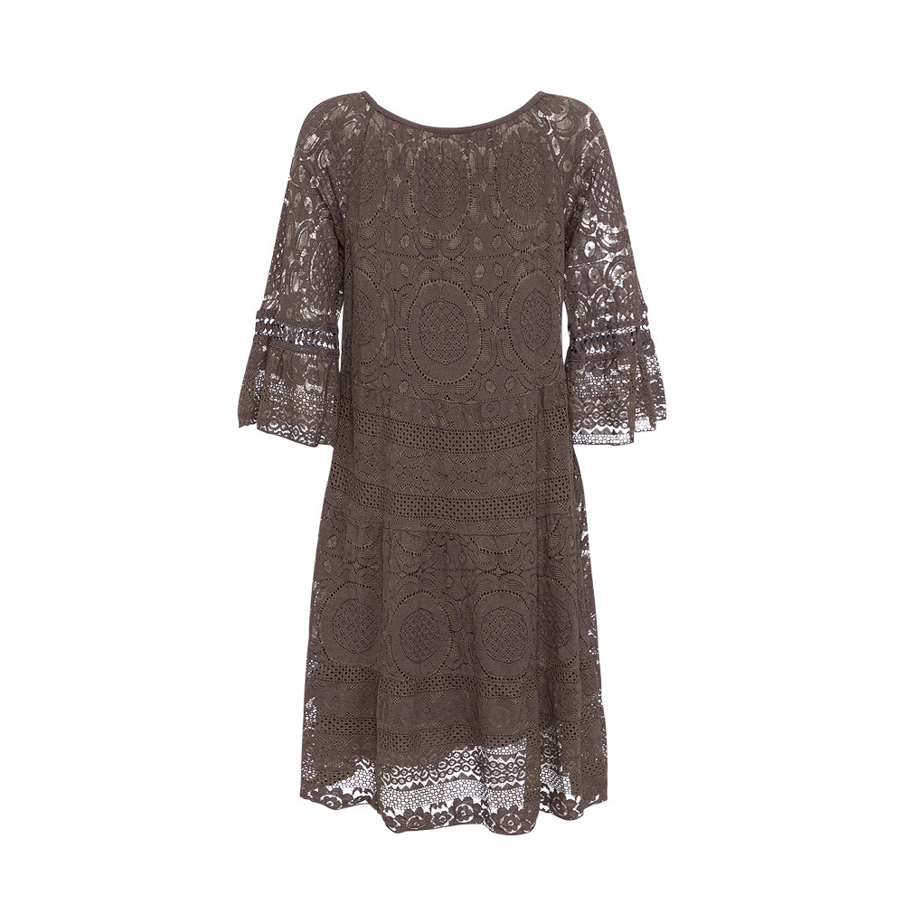 Kleid mit Spitze, taupe 1