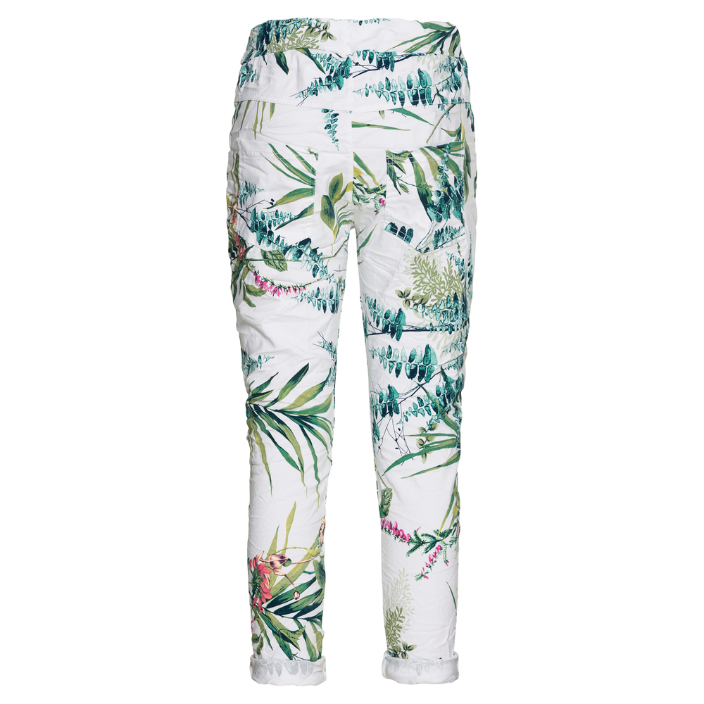 Tredy Fashion Onlineshop Hose Im Floral Print Weiß Grün Mode In