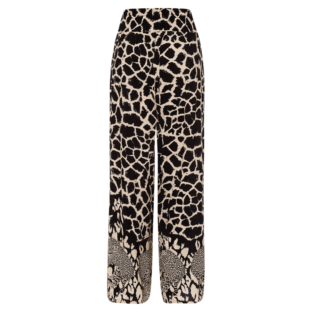 Viskose-Hose 'Leopard', schwarz-beige 