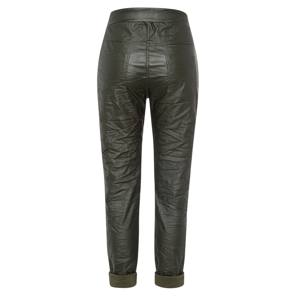 Joggpants in Leder-Optik, oliv 