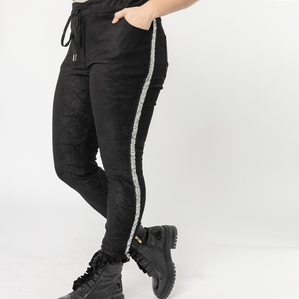 Suede-Joggpant Galonstreifen, schwarz 