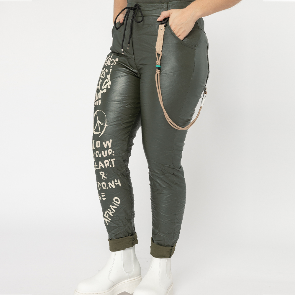 Joggpants in Leder-Optik, oliv 