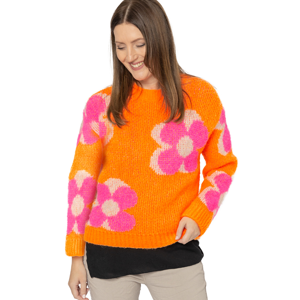 Strickpullover 'Blume', orange flash 