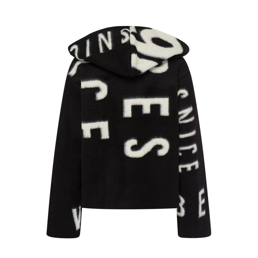 Kurze Filzjacke Lettering, schwarz 