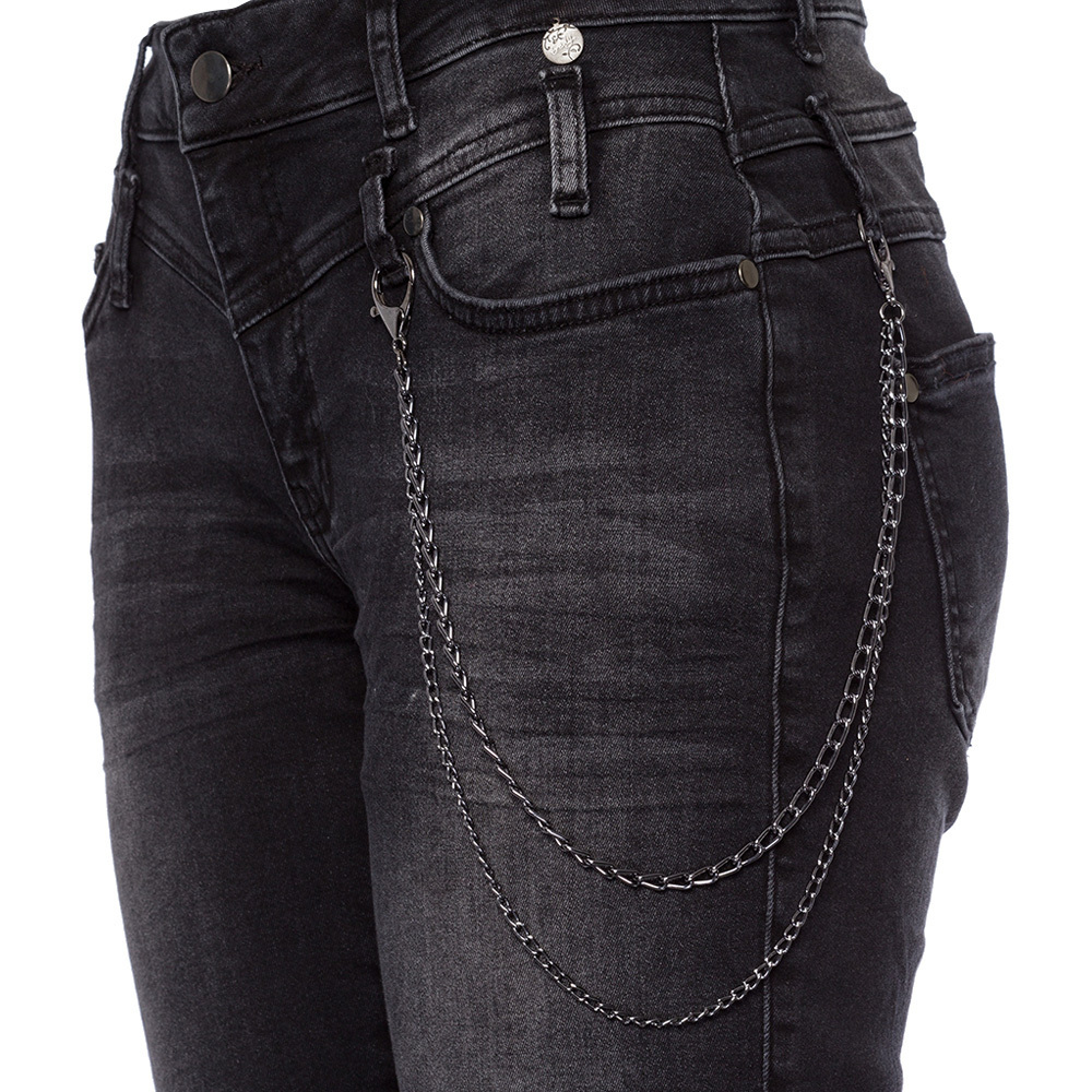 Jeans mit Kette, black denim 