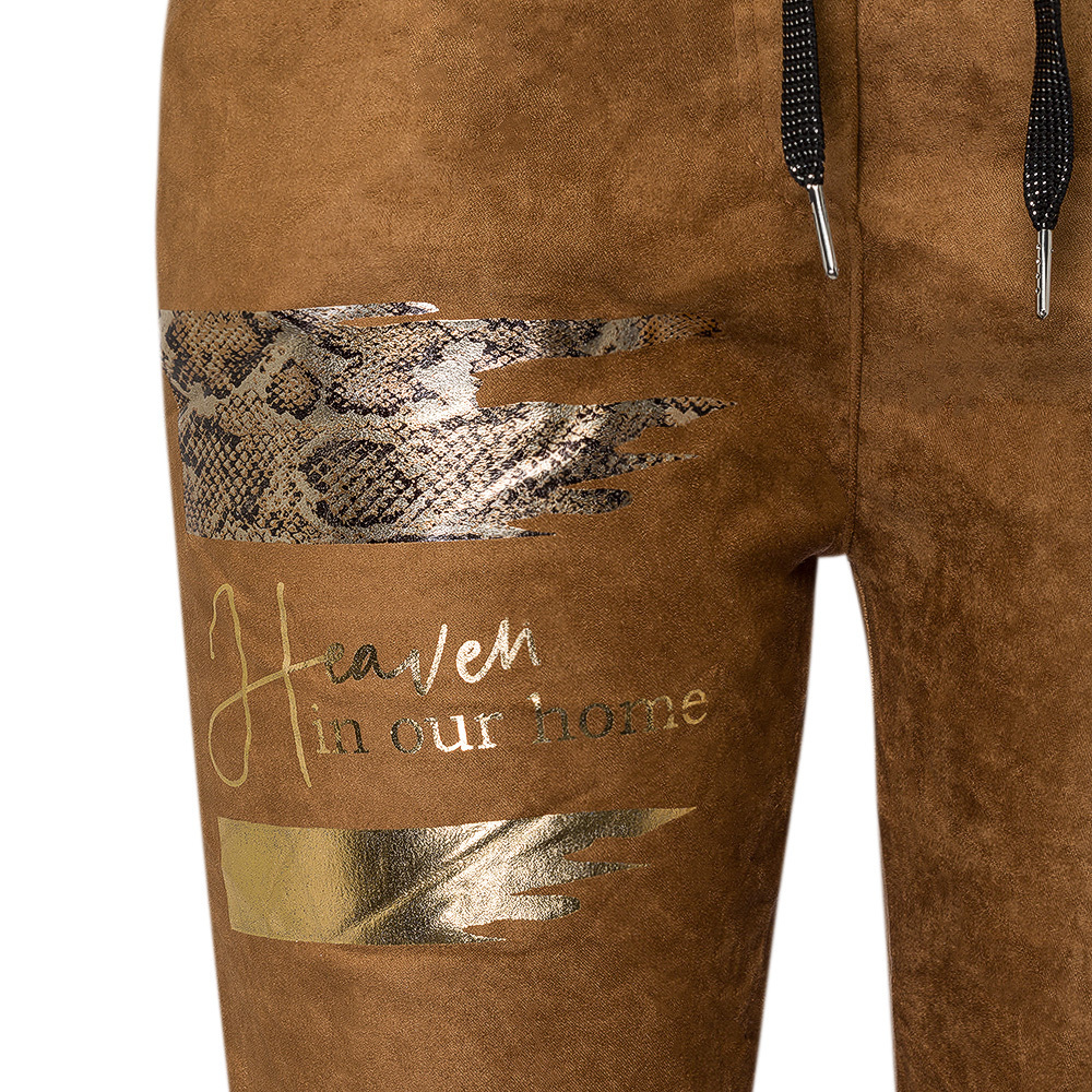 Suede-Joggpants mit Print, cappuccino 