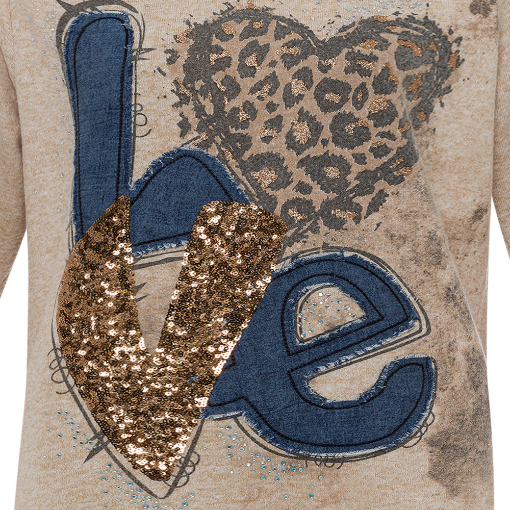 Langarmshirt 'Love', sand-melange 