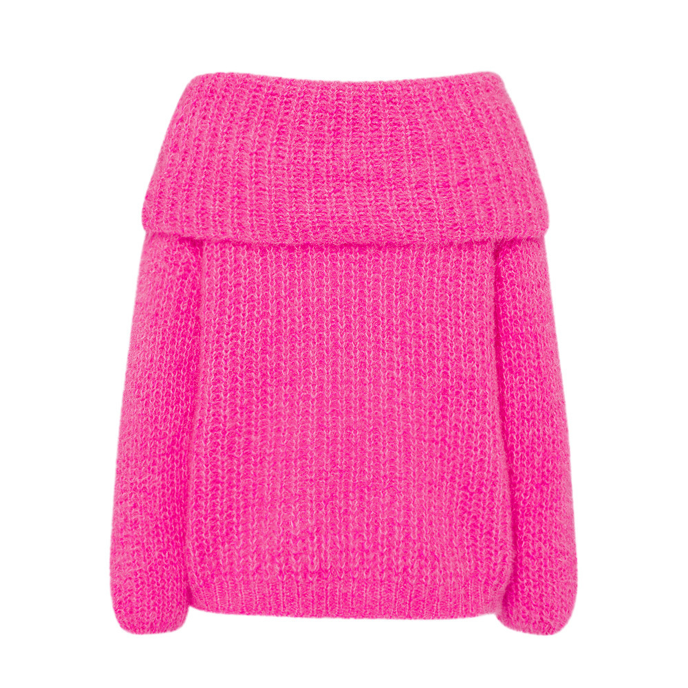 Strickpullover mit weitem Kragen, pink 