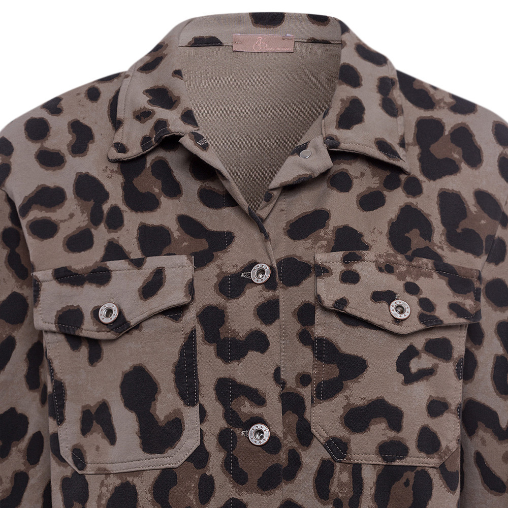 Sweatjacke im Leoprint, taupe 