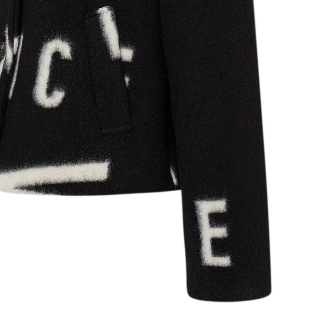 Kurze Filzjacke Lettering, schwarz 