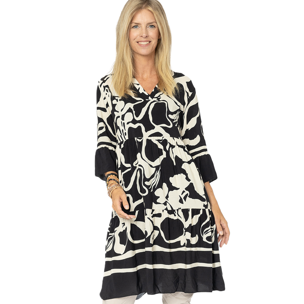 Kleid im Alloverprint, schwarz-offwhite 