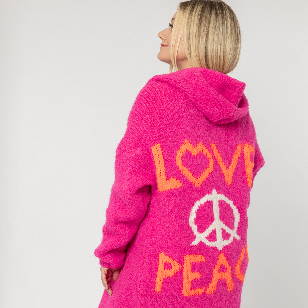 Strickjacke mit Lettering, pink flash 