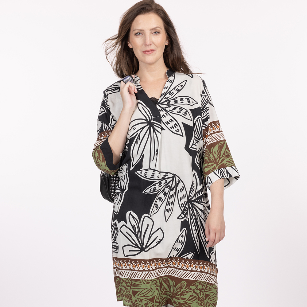 Kleid im Alloverprint, schwarz 