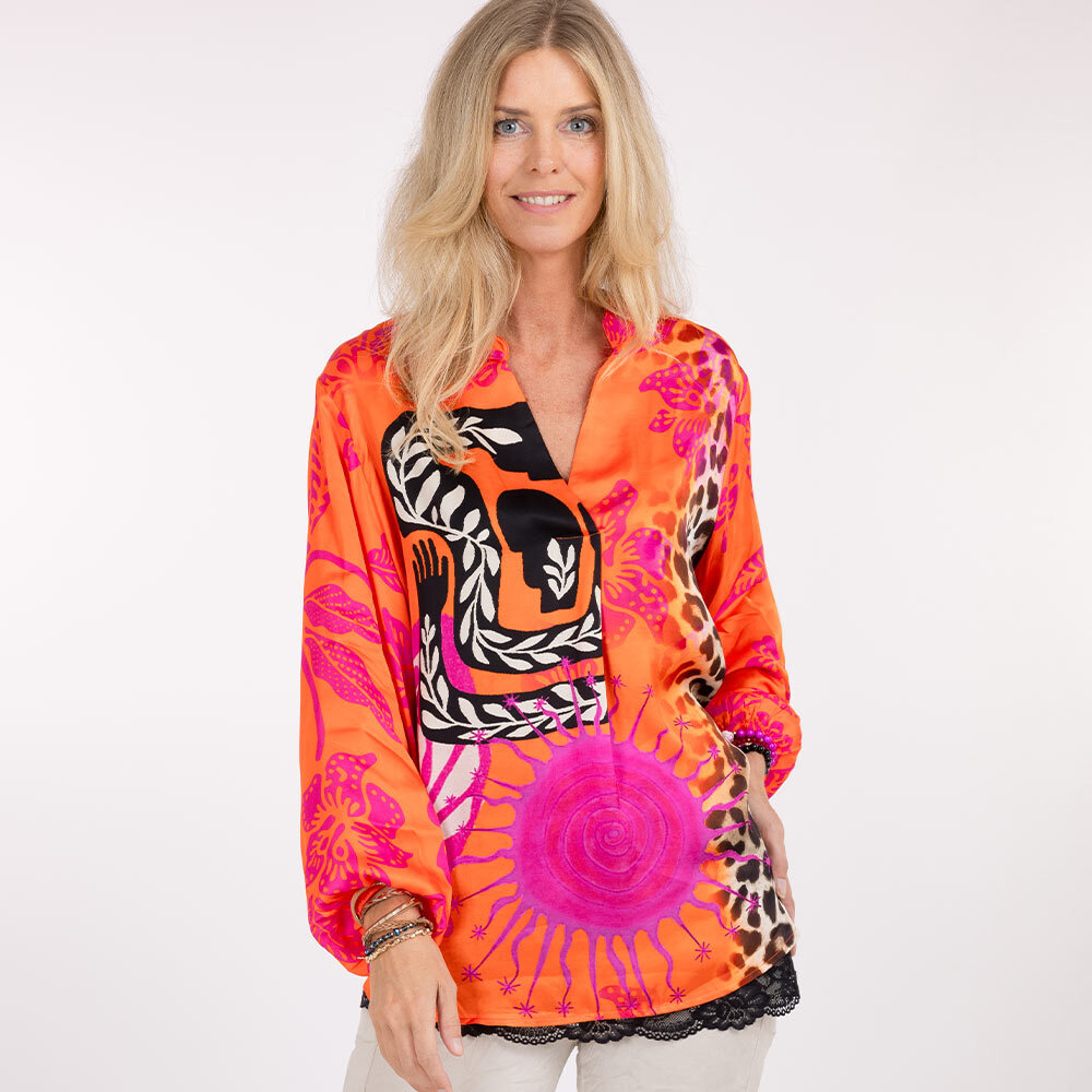 Bluse im Alloverprint, orange flash 