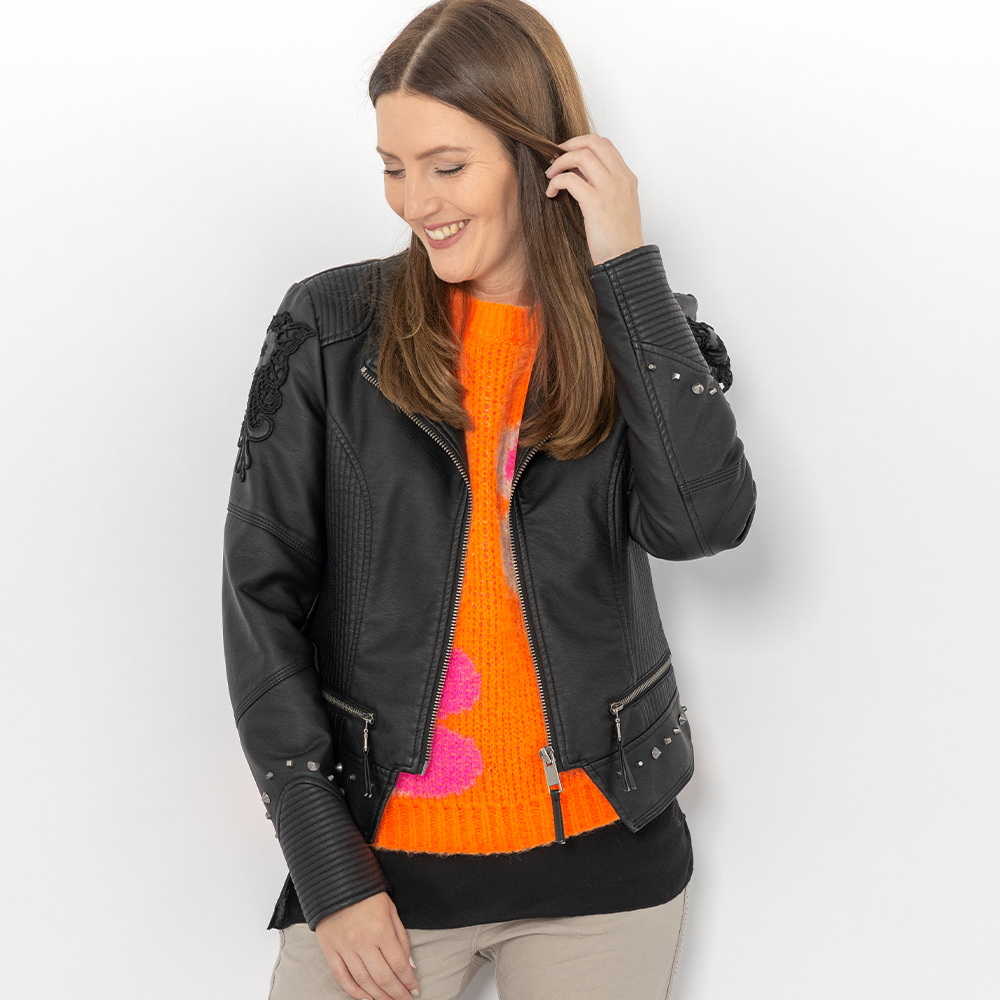 Jacke mit Nieten in Leder-Optik, schwarz 3