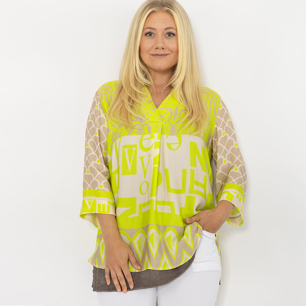 Bluse im Alloverprint, lime 2