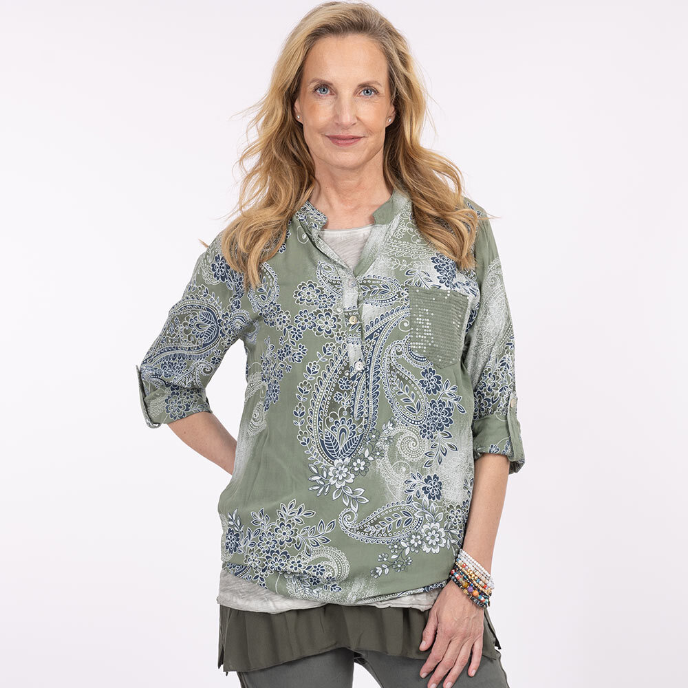 Bluse mit Pailletten, salbei 1