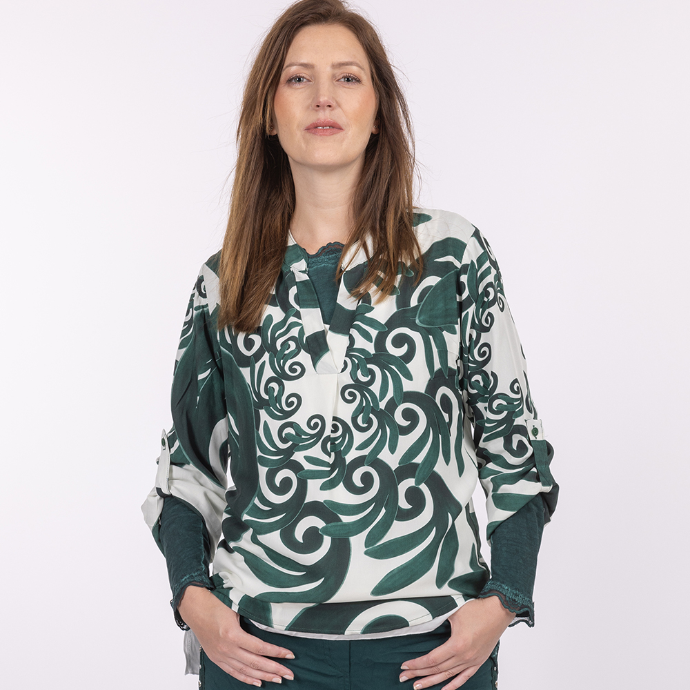 Bluse im Alloverprint, forest green 4