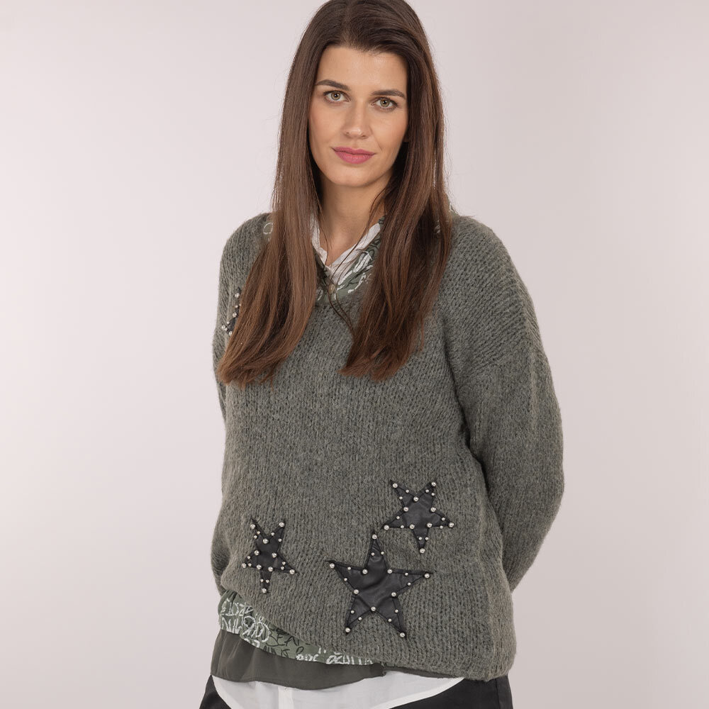 Strickpullover 'Sterne', oliv 1