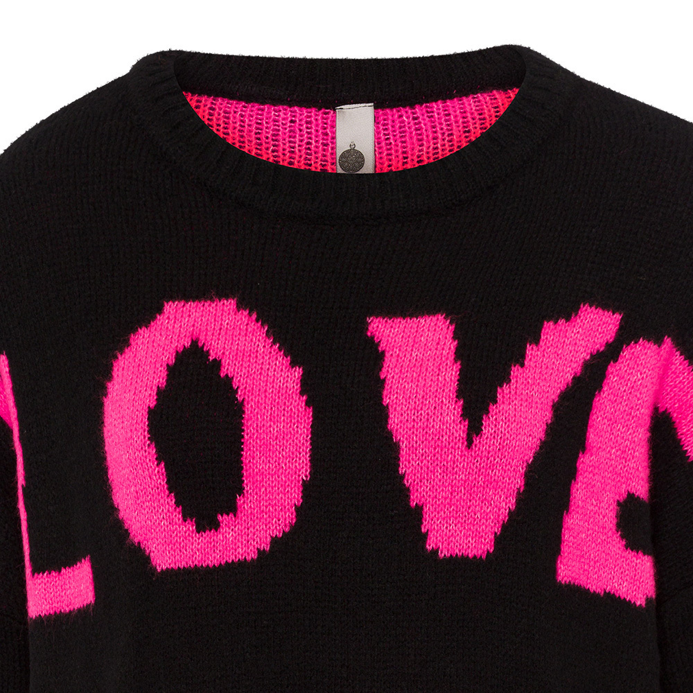 Strickpullover, schwarz-pink 