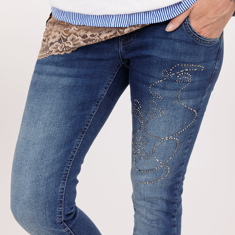 Jeans mit Ziersteinen, dark blue denim 